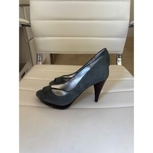 Style & Co Womens Dark Gray Suede Peep Toe Platform Pumps Silver Insole Heels